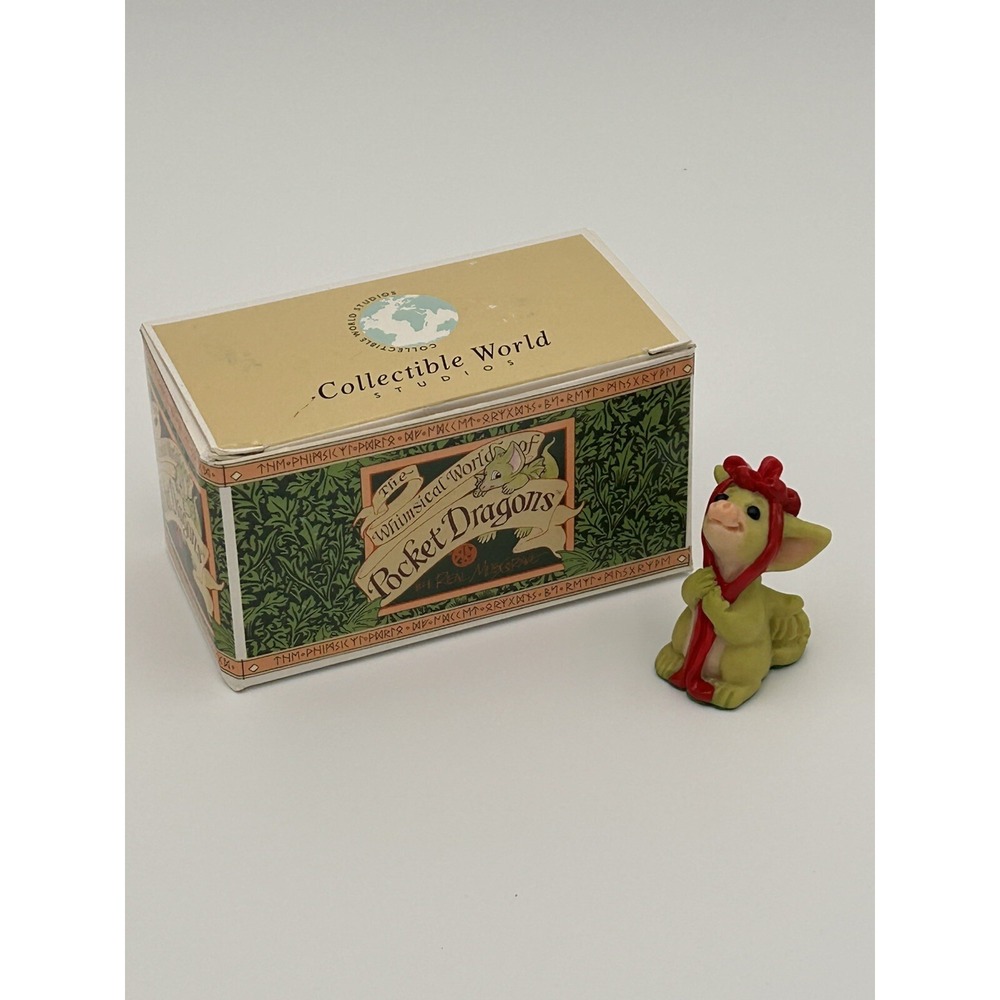 Pocket Dragons Red Ribbon Real Musgrave Figurine 1995 Vintage Boxed Resin Green